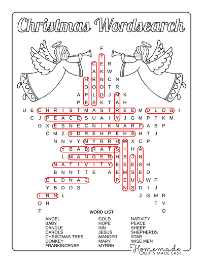 Christmas Word Search Star Medium Answers