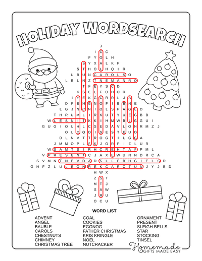 Christmas Word Search Tree Medium Answers