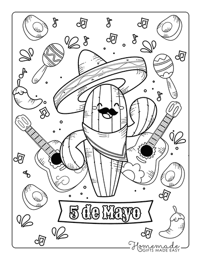 Cinco De Mayo Coloring Pages Easy Cute Cinco De Mayo Cactus and Mexican Elements