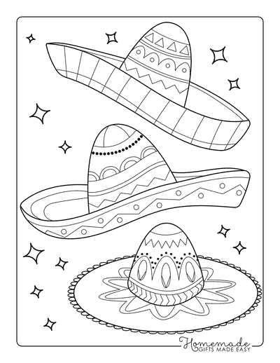 Cinco De Mayo Coloring Pages Easy Fun Mariachi Hat Outlines