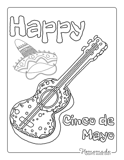Cinco De Mayo Coloring Pages Traditional Spanish Guitar Drawing