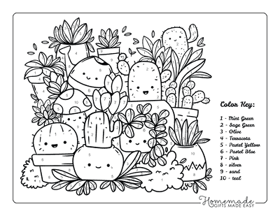 Color by Number for Adults Cute Cactus