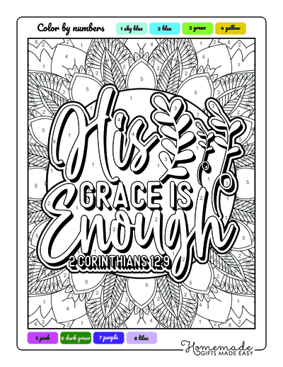 Color by Number for Adults Faith His Grace Bible Quote