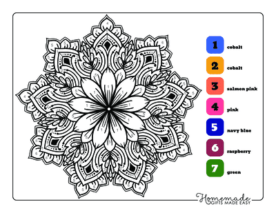 Color by Number for Adults Mandala Pattern Flower