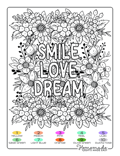 Color by Number for Adults Smile Love Quote