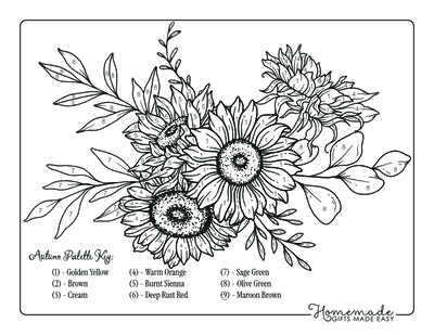 Color by Number for Adults Sunflower Bunch