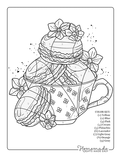 Color by Number for Adults Teacup Macarons