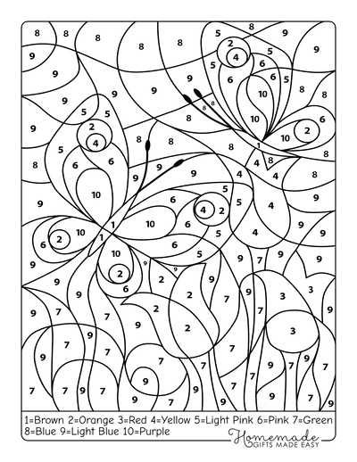 Color by Number Printable Butterflies Flowers
