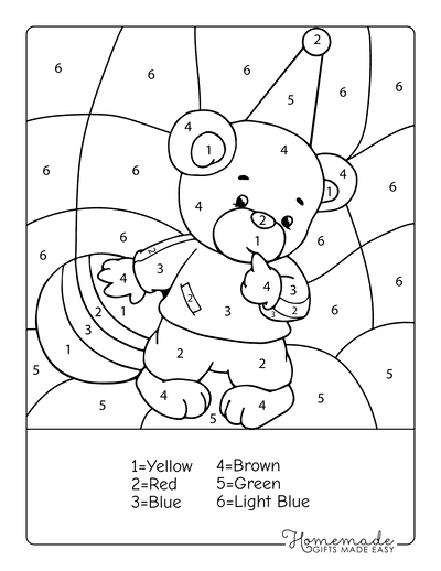 Color by Number Printable Cute Bear