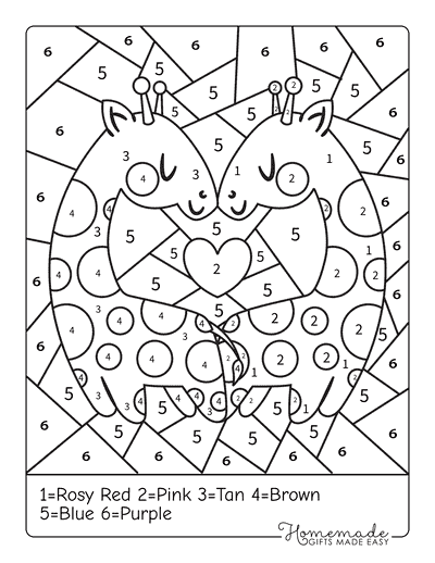 Color by Number Printable Cute Giraffes Heart