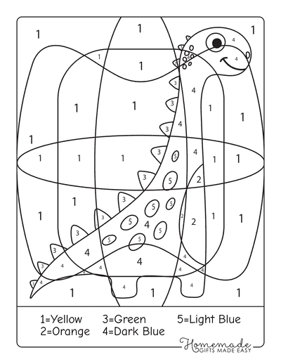 Free Printable Math Coloring by Number - Dinosaur