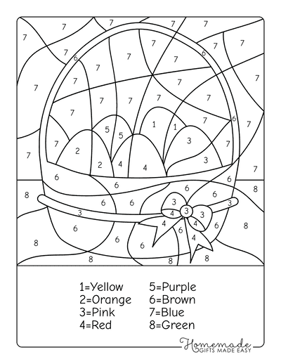 Color by Number Printable Easter Eggs Basket