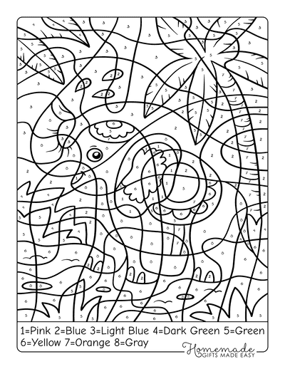 Color by Number Printable Elephant