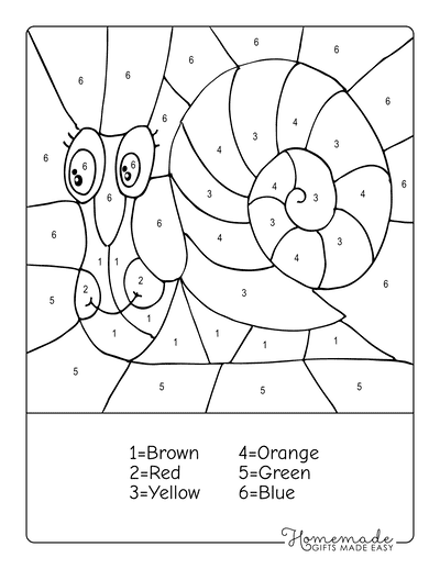 Color by Number Printable Snail
