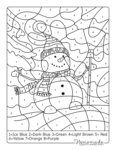 Color by Number Printable Snowman