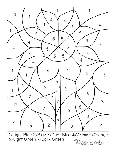 Color by Number Printable Sunflower