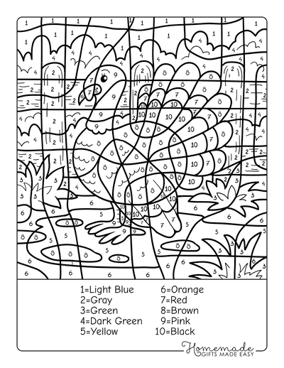 Color by Number Printable Turkey