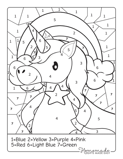 Color by Number Printable Unicorn Superhero With Flowing Cape