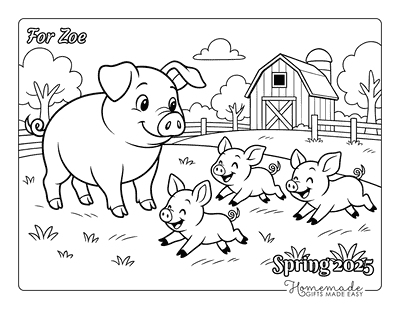 Coloring Contest Spring 2025 Cute Cartoon Pigs Playing on Farm for Zoe