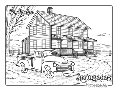 Coloring Contest Spring 2025 Old Rustic Farmhouse and Car for Evelyn