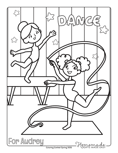 Coloring Contest Spring 2026 Prize Coloring Page Audrey Gymnastics