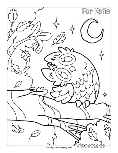 Coloring Contest Spring 2026 Prize Coloring Page Katie Owl