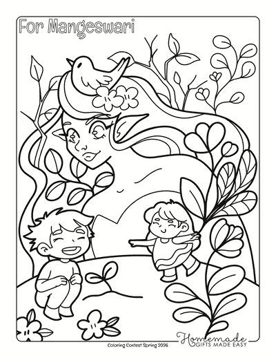 Coloring Contest Spring 2026 Prize Coloring Page Mangeswari Mother Earth