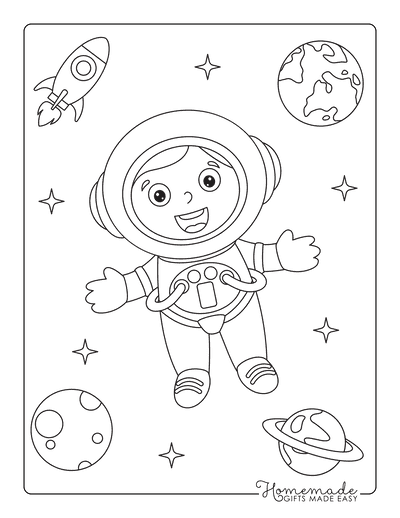 Coloring Pages for Boys Astronaut Space Rocket Planets Stars