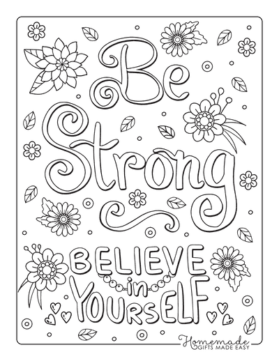 Coloring Pages for Girls Be Strong Believe in Yourself Doodle