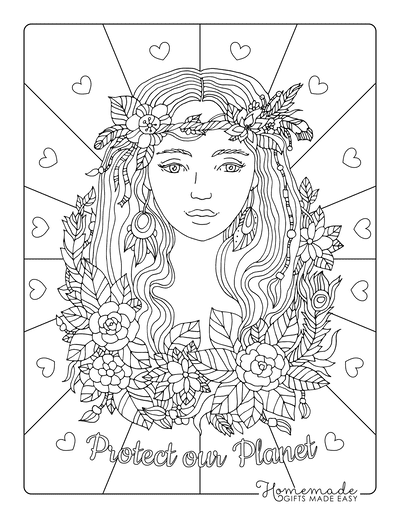 Printable Coloring Page Black Girl Floral Portrait 