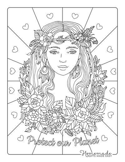 Coloring Pages for Girls Flower Wreath Long Hair