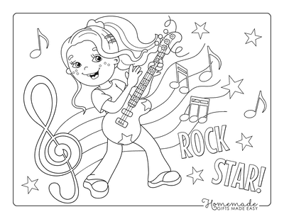 Coloring Pages for Girls Guitar Rock Star Music
