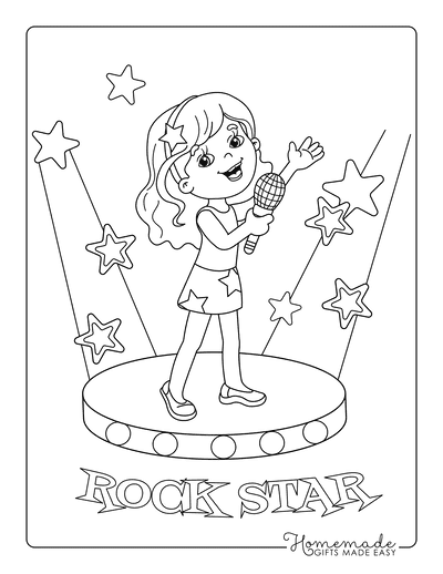 Coloring Pages for Girls Rock Star Stage Singing