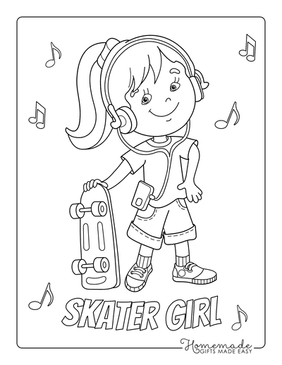 Coloring Pages for Girls Skate Board Skater Cool