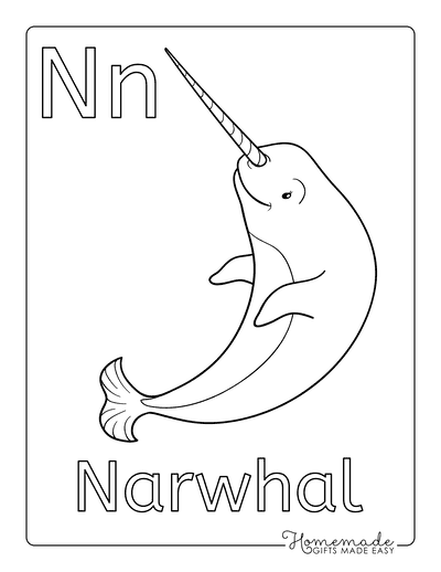 Coloring Sheets for Kindergartners Alphabet N Narwhal