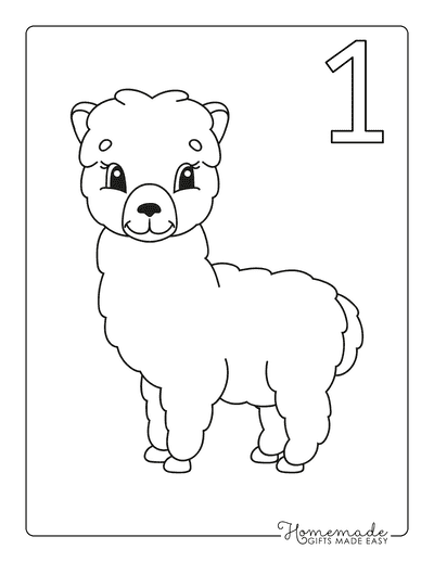 Coloring Sheets for Kindergartners Numbers 1 Alpaca