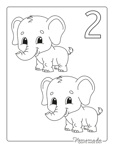 Coloring Sheets for Kindergartners Numbers 2 Elephants
