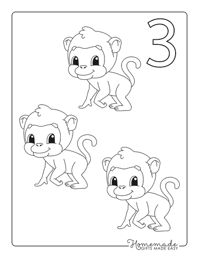 Coloring Sheets for Kindergartners Numbers 3 Monkeys