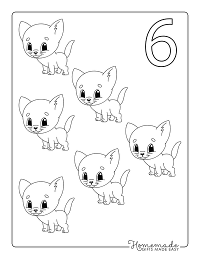 Coloring Sheets for Kindergartners Numbers 6 Cats