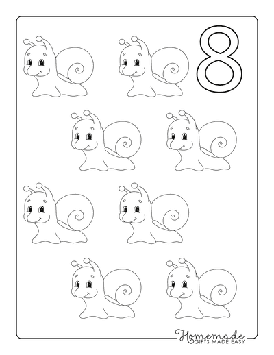 Coloring Sheets for Kindergartners Numbers 8 Snails