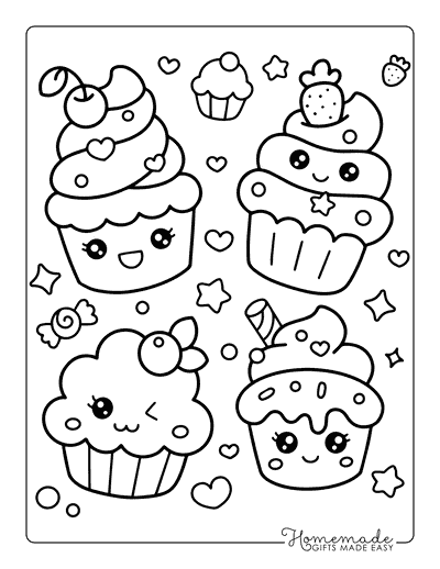 Cupcake Coloring Pages Cute Kawaii Printable Cupcake Friends