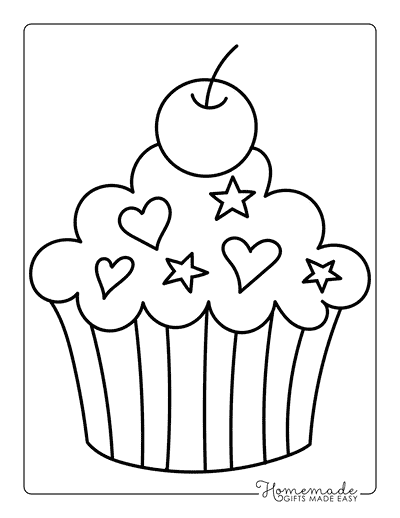 Cupcake Coloring Pages Simple Cute Cupcake Coloring Page With Cherry and Sprinkles