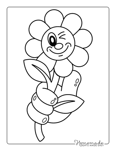 Daisy Coloring Pages Cute Easy Smiling Retro Daisy Thumbs up for Kids
