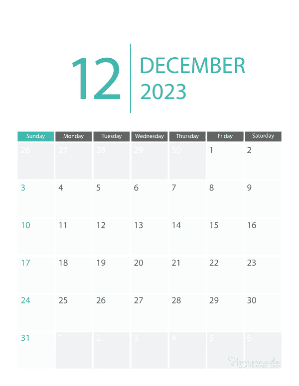 December Calendar 2023 Printable Corporate portrait