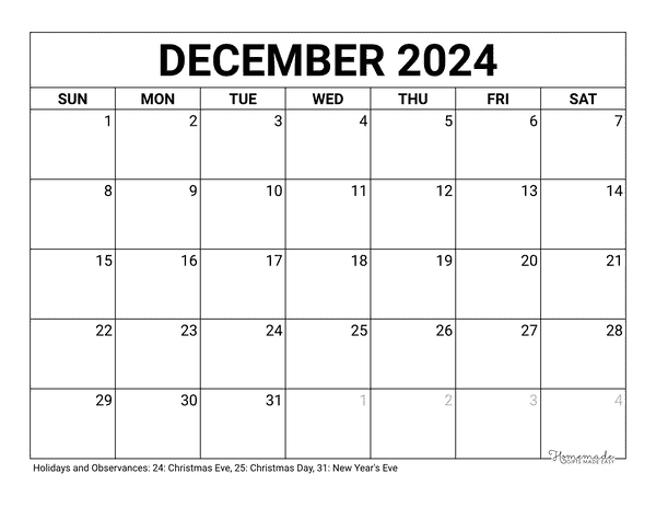 Free Printable 2024 Monthly Calendar with Holidays - Pretty Style!