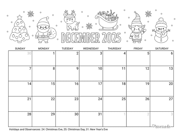 December 2025 Blank Calendar Page
