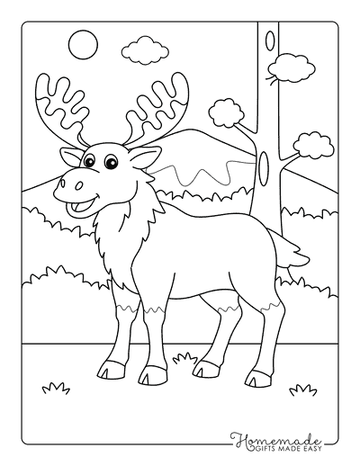 Deer Coloring Pages Cute Moose in Forest for Kids