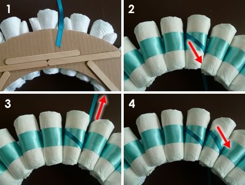 rolled diaper wreath step 4 criss cross wrap