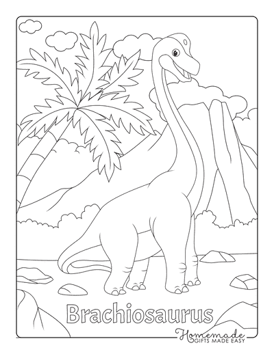 Dinosaur Coloring Pages Brachiosaurus Volcano Trees