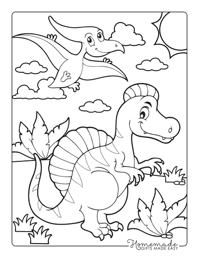 Dinosaur Coloring Pages Cartoon Dinosaur Scene